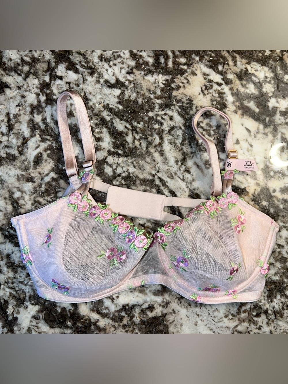 Victoria's Secret Dream Angels Pink Sheer Floral Embroidered Bra NWT